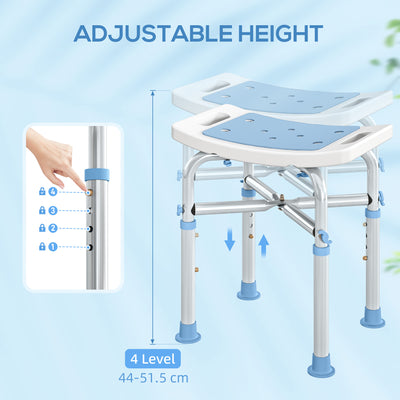 HOMCOM 44-51.5cm Aluminium Frame Shower/Bath Stool - Light Blue 