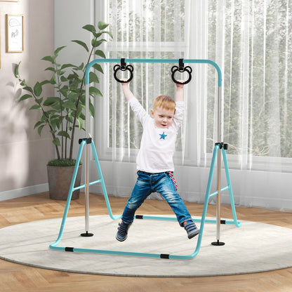 HOMCOM Adjustable Height, Foldable Kids Gymnastics Bar w/ Non-slip Rubber Floor Rings, for 3+ Years, Green