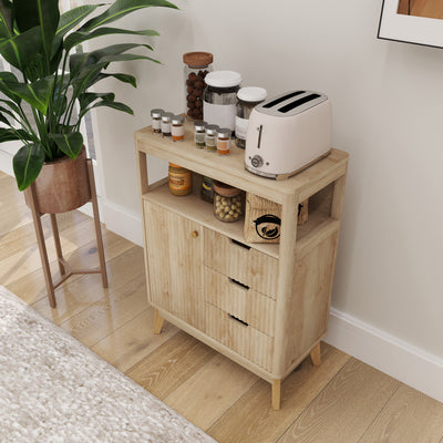HOMCOM Small Sideboard with Drawers and Adjustable Shelf - Nature Wood Finish 