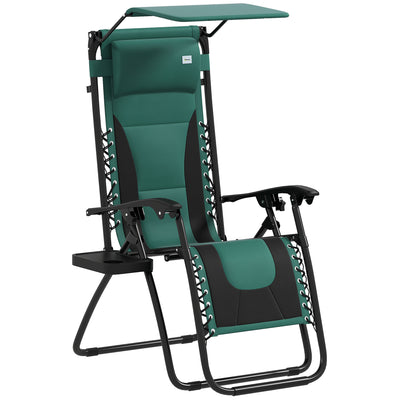 Outsunny Zero Gravity Lounger Chair, Folding Reclining Patio Chair with Shade Cover, Padded Seat, Cup Holder, Soft Cushion and Headrest for Poolside, Camping, Green 