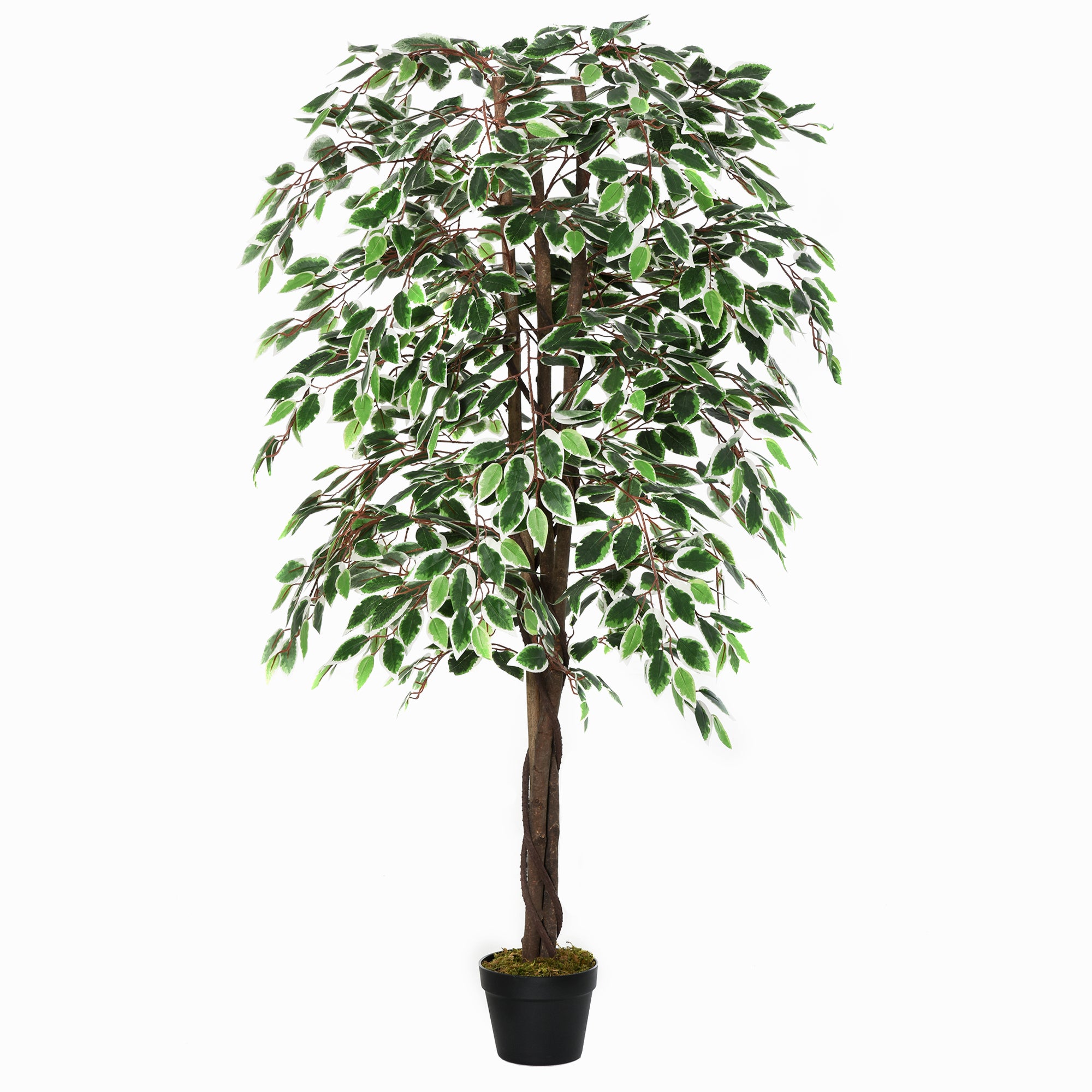 Outsunny 160cm/5.2FT Artificial Ficus Silk Tree with Nursery Pot, Decorative Fake Plant, for Indoor Outdoor Décor 