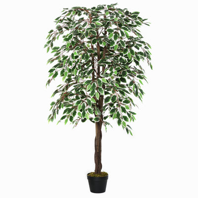 Outsunny 160cm/5.2FT Artificial Ficus Silk Tree with Nursery Pot, Decorative Fake Plant, for Indoor Outdoor Décor 