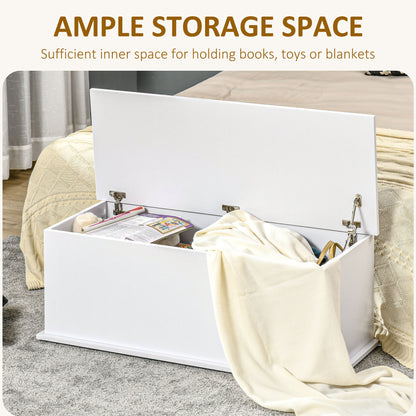 HOMCOM 113L Storage Chest, Storage Box with Flip-Top Lid and 2 Safety Hinges, Storage Trunk for Living Room, Entryway, 100 x 40 x 40 cm, White 