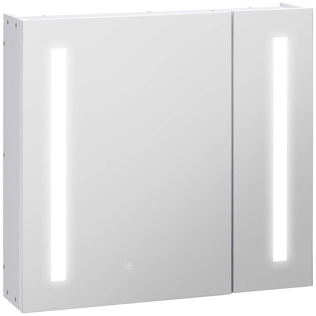 Illuminated Bathroom Mirror Cabinet 650 x 700Hmm LED Bathroom Mirror with Lights Touch Switch, Adjustable Shelf,  USB Charge, White 