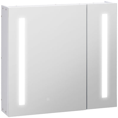 Illuminated Bathroom Mirror Cabinet 650 x 700Hmm LED Bathroom Mirror with Lights Touch Switch, Adjustable Shelf,  USB Charge, White 