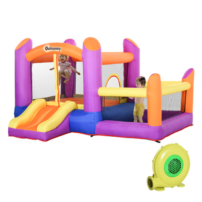 Outsunny Kids Bouncy Castle House Inflatable Trampoline Slide Water Pool 3 in 1 with Blower for Kids Age 3-8 Multi-color 2.8 x 2.5 x 1.7m 