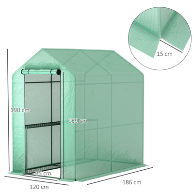 Outsunny 120 x 186cm Walk-In Greenhouse, with Shelves - Green 