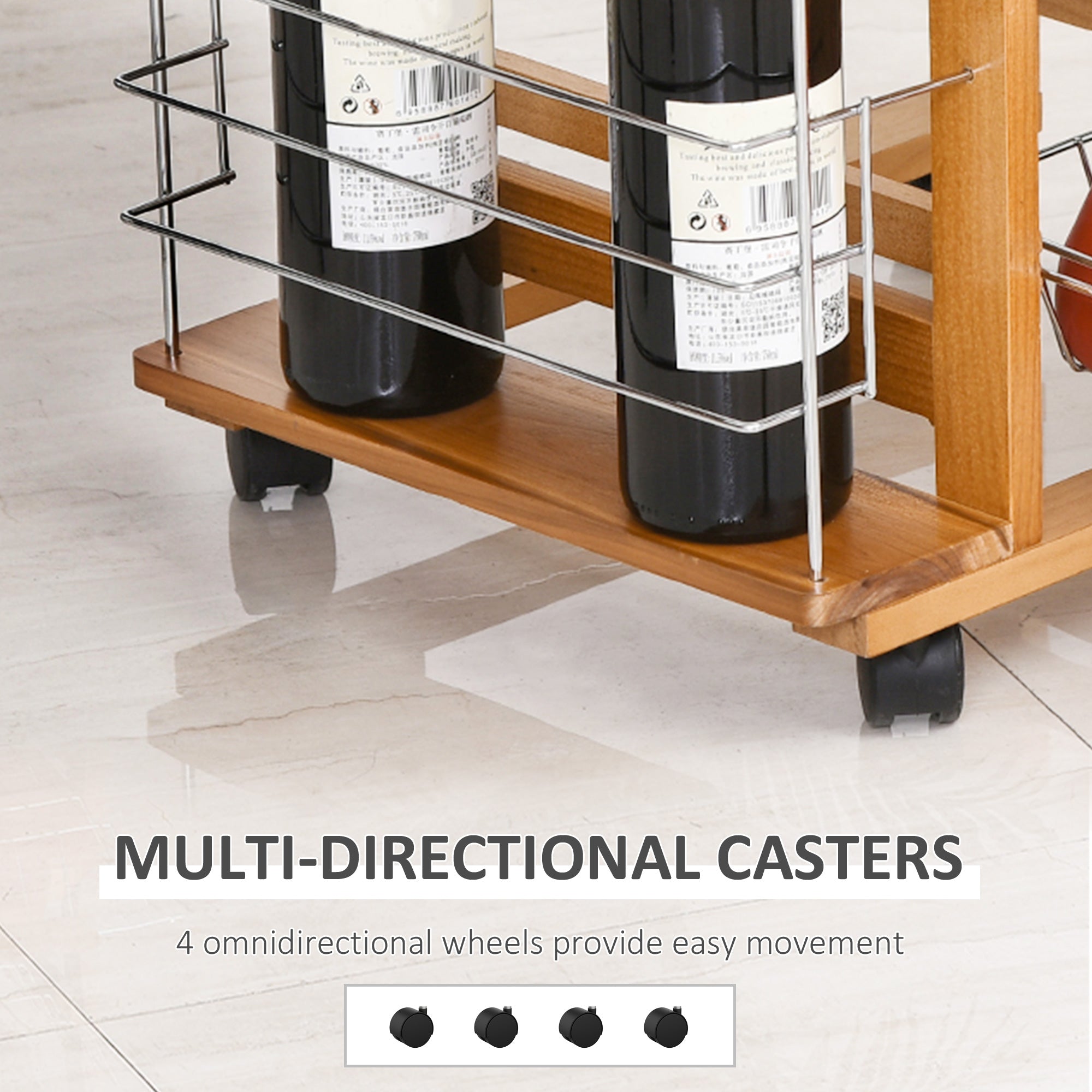 HOMCOM Rolling Kitchen Cart, Utility Storage Cart with 4 Basket Drawers & Side Racks, Wheels for Dining Room, Brown 