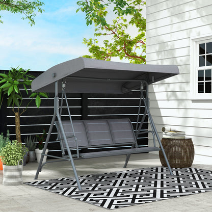 Outsunny 3 Seater Swing Chair, Garden Swing Bench with Canopy, Breathable Mesh Seat and Heavy Duty Steel Frame for Patio, Yard, Grey 