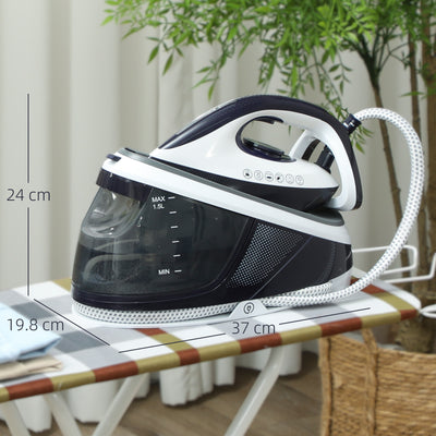 HOMCOM Steam Generator Iron with ECO Mode, Self-Cleaning, Powerful Vertical Steam, Automatic Shut-Off, Ceramic Non-stick Soleplate, Large 1.5L Detachable Water Tank, 8 Bar, 2600W, Blue 