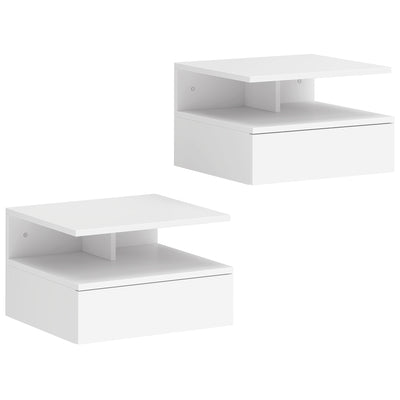 HOMCOM Set of Two Floating Bedside Tables - White 
