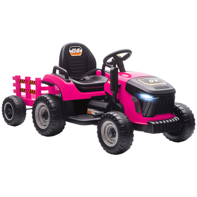 AIYAPLAY 12V Ride on Tractor and Trailer with Remote Control, Music, Shifter, Start-Up Sound, for Kids Ages 3-8 Years, Pink 