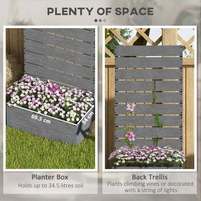 Outsunny 34 x 69.5cm Garden Planter Box, with Back Trellis, Grey 