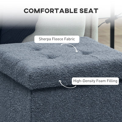 HOMCOM Foldable Sherpa Fleece Storage Ottoman - Blue 