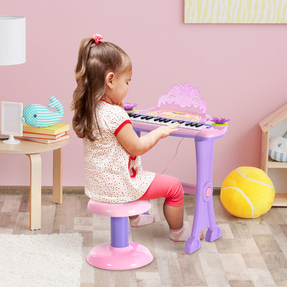 HOMCOM 32 Keys Kids Mini Electronic Keyboard Musical Instrument Educational Game Toy Children Grand Piano Stool Micropho 