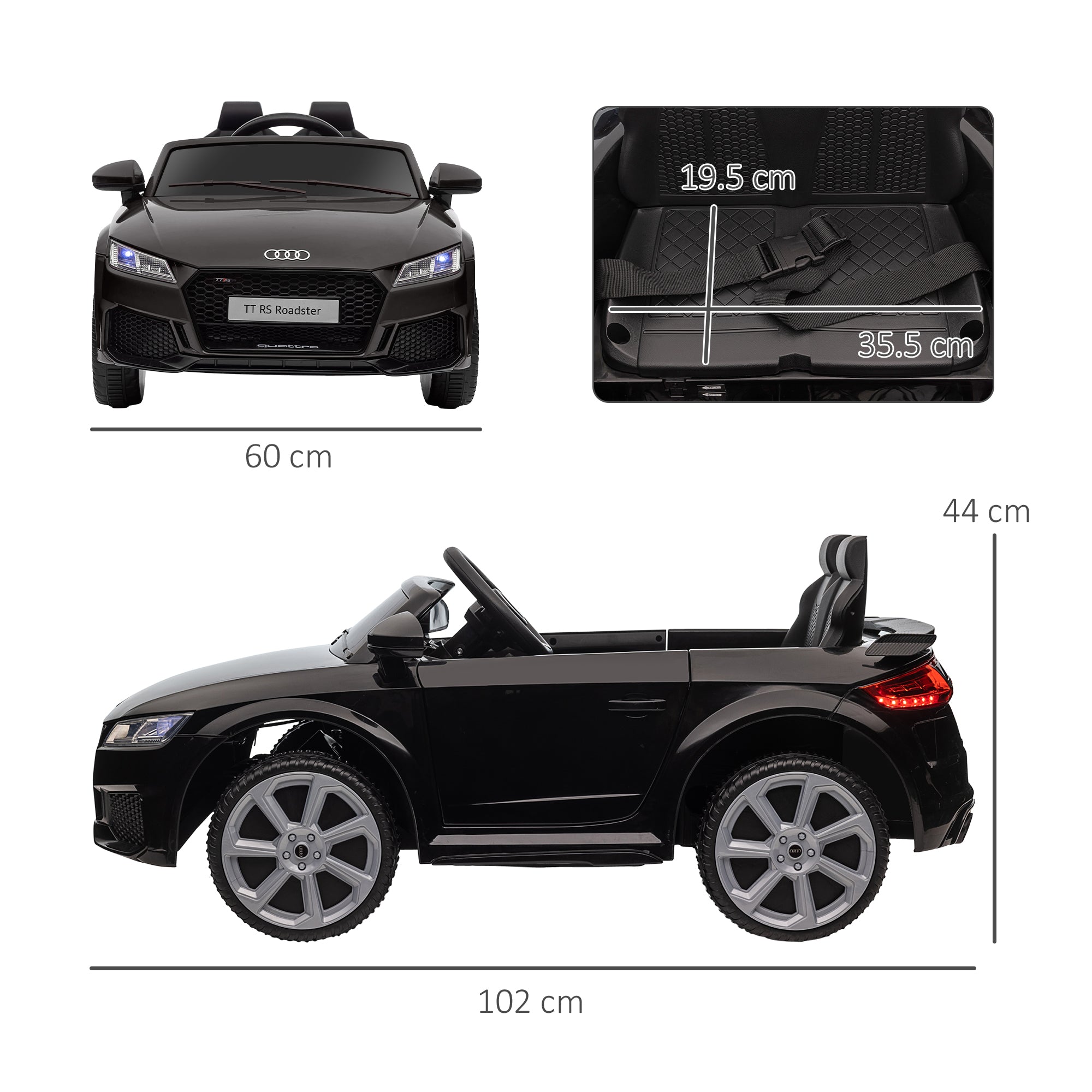 HOMCOM Kids Licensed Audi TT Ride-On Car 12V Battery w/ Remote Suspension Headlights and MP3 Player 2.5-5km/h Black 