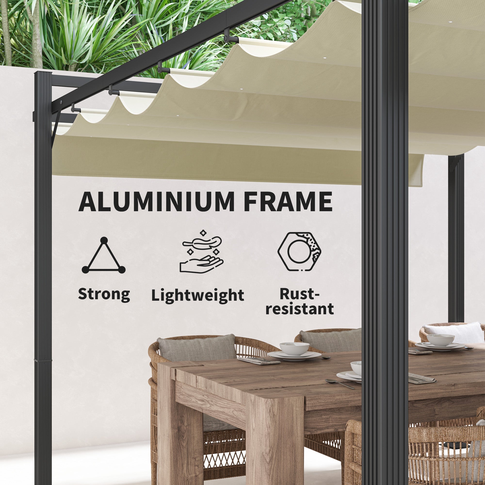 Outsunny 3 x 4m Aluminium Pergola, with Retractable Roof - Grey/Khaki 