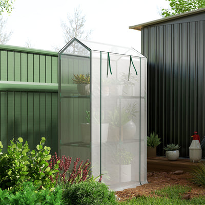 Outsunny 40 x 100cm Three Shelf Steel Frame Greenhouse - White 