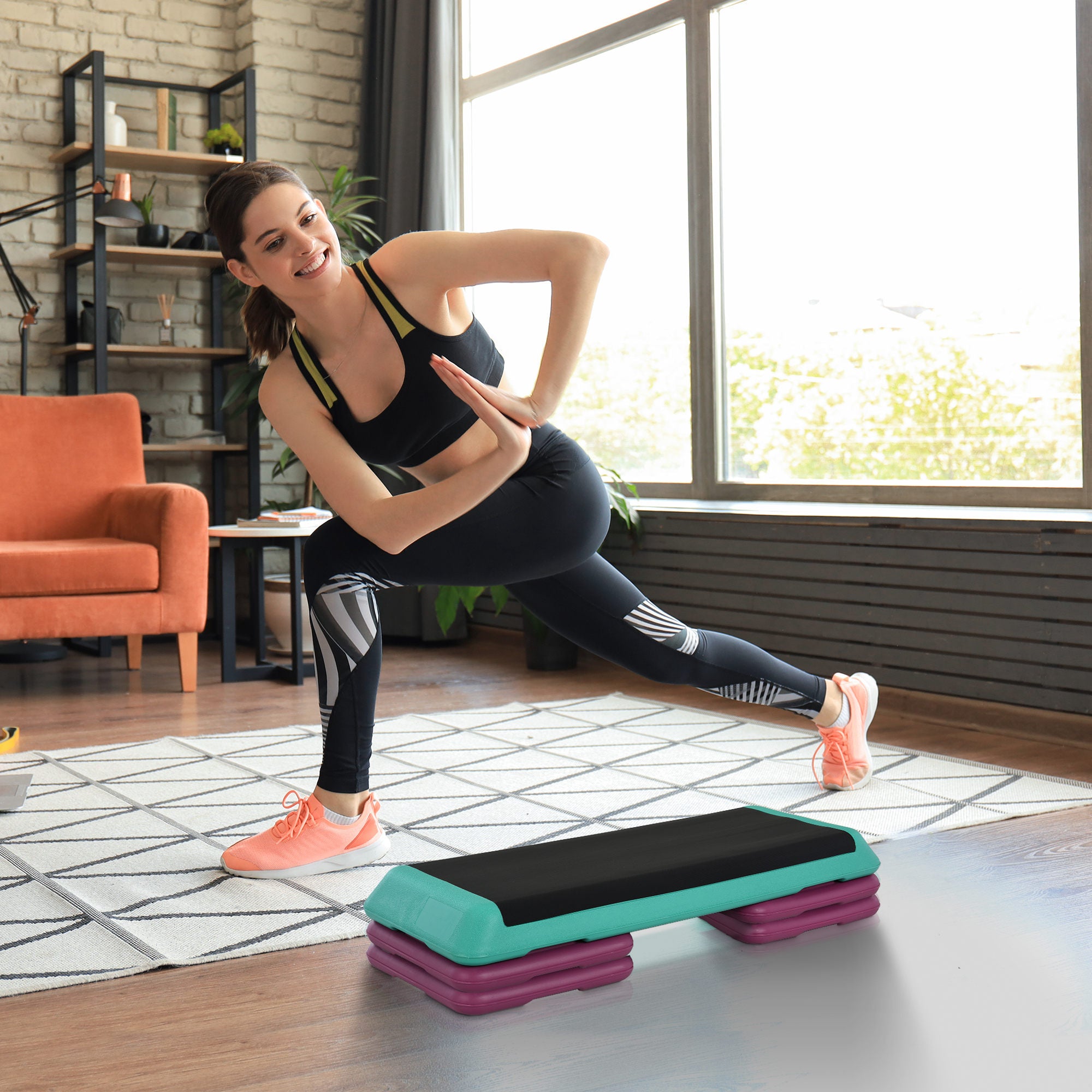 HOMCOM 3-Level Aerobic Step 10/15/20cm Steppers for Exercise Workout w/ Non-Slip Top Compact Stepper Home Office Indoor Outdoor Fitness Equipment 