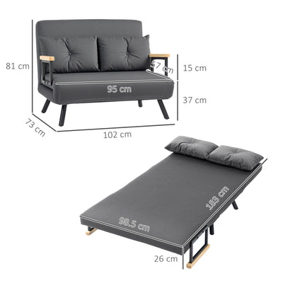 HOMCOM 4-in-1 Velvet-Feel Double Sofa Bed, with Pillows - Dark Grey 