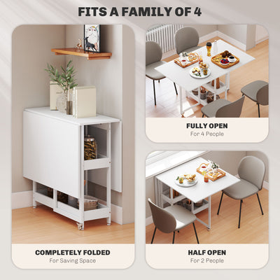 HOMCOM Industrial Folding Dining Table, Drop Leaf Table with Open Compartments for Small Spaces, Kitchen, Dining Room, White 