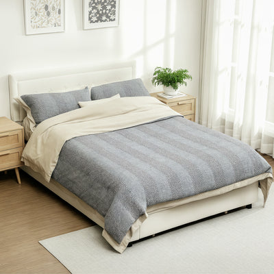 HOMCOM Double Ottoman Bed Frame, with Front Drawer - Cream 