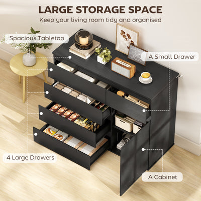 HOMCOM Modern Chest Of Drawers, 5 Drawer Dresser with Adjustable Shelf, Soft-Close Door, Black 