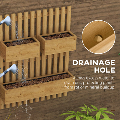 Outsunny Wall-mounted Wooden Garden Planters with Trellis, Drainage Holes and 3 Planter Boxes for Patio, Carbonised 