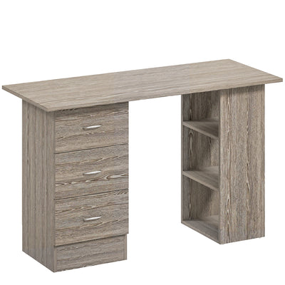 HOMCOM Computer Desk, Writing Table, PC Workstation with 3 Storage Shelves and Drawers, Silver Handle, for Home Office, Grey 