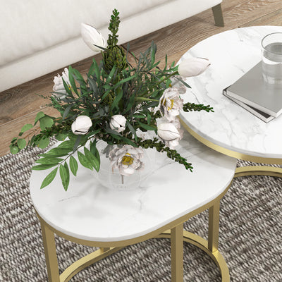 HOMCOM Marble-Effect Nest of Tables - Gold Tone/White 