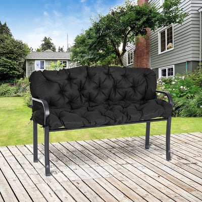 Outsunny 3 Seater Bench Cushion, Garden Chair Cushion with Back and Ties for Indoor and Outdoor Use, 98 x 150 cm, Black 