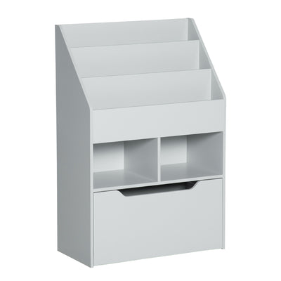 HOMCOM Kids Bookshelf, Toy Organiser, with Storage Drawer, Wheels - Grey 
