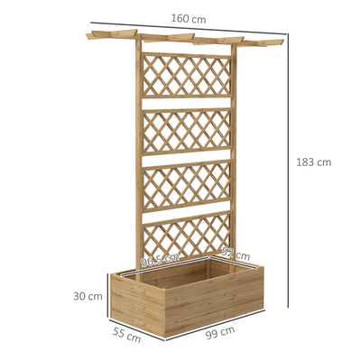 Outsunny Wooden Trellis Planter Box, Raised Garden Bed to Grow Vegetables, Herbs and Flowers, Natural Tone 