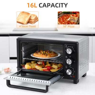 HOMCOM 16L Mini 1400W Countertop Oven - Black/Silver Tone 