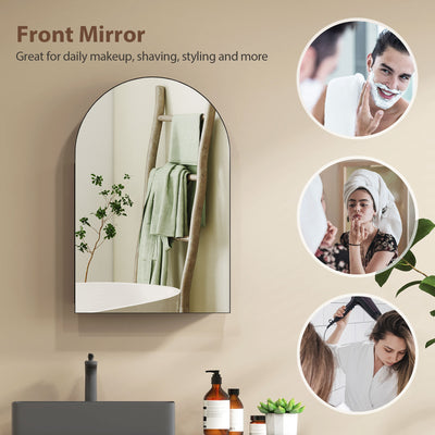 HOMCOM Bathroom Mirror Cabinet with Mirror, Arched Wall Mounted Bathroom Cabinet with Storage Shelves, Black 