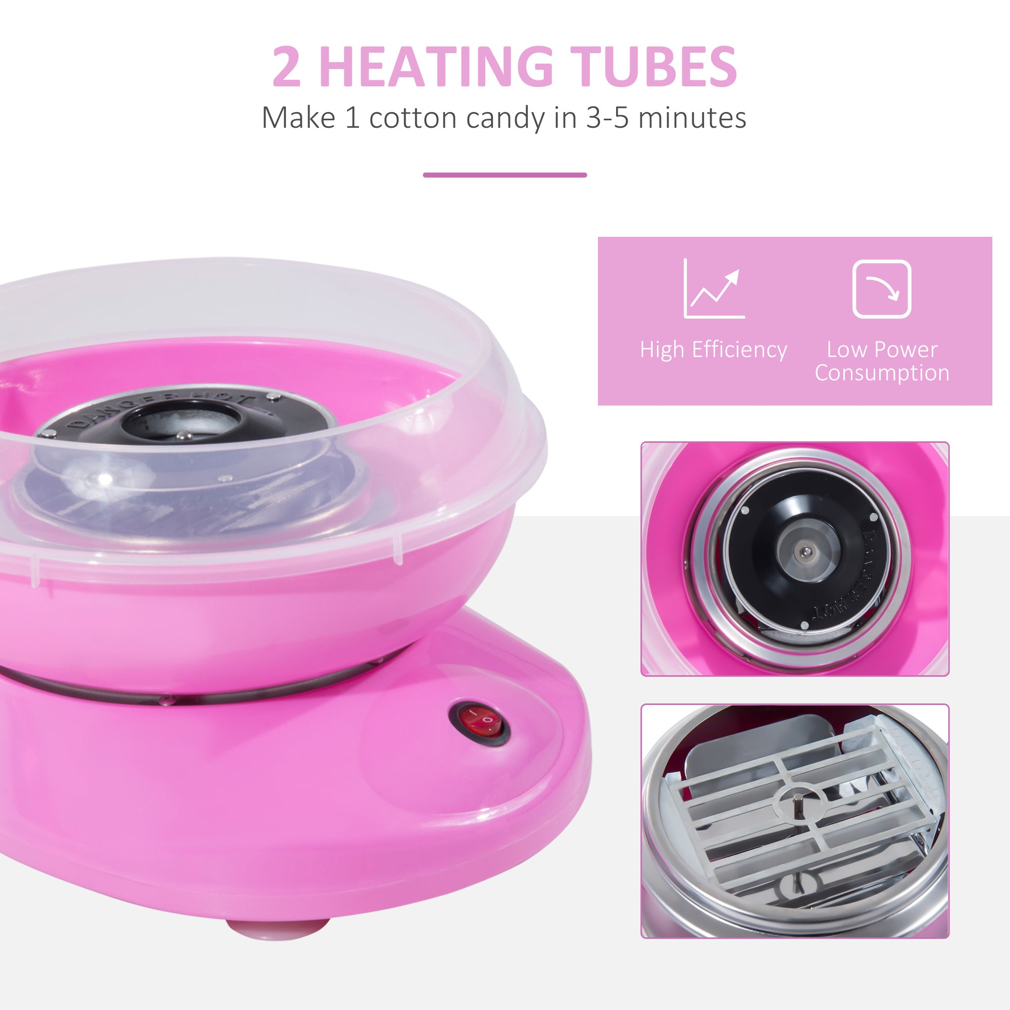 HOMCOM Candy Floss Machine Electric Cotton Candy Maker Gadgetry 450W (Pink) 