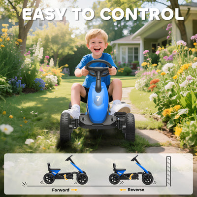 AIYAPLAY Pedal Go Kart for Kids 2-5 Years, with Silent EVA Wheels, Metal Frame, Blue 