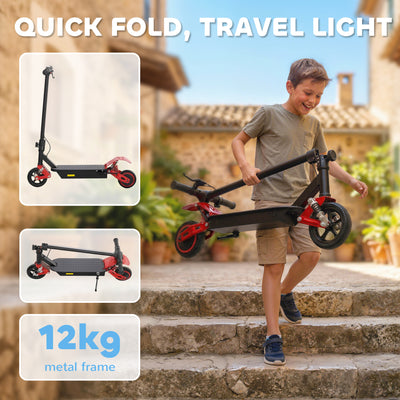 AIYAPLAY Foldable Kids Electric Scooter with LCD Display, Dual Shock Absorption, Up to 15 KM/H, Max Range 6 KM for Age 6-14, Red 