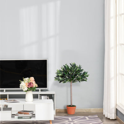 Outsunny 3ft Artificial Olive Tree Indoor Plant Greenery for Home Office Potted in An Orange Pot Set of 2 