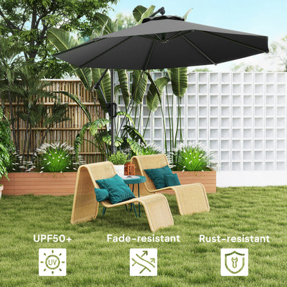 Outsunny 3(m) Garden Cantilever Parasol with Cover and Wind Protection Strap, Round Overhanging Umbrella with Crank Handle and Tilt, Banana Patio Umbrella for Outdoor Sun Shade, UPF50+, Grey 