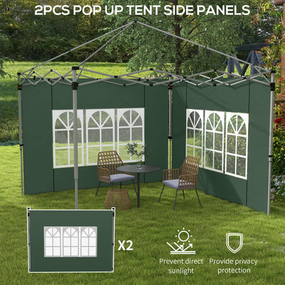 Outsunny Gazebo Side Panels, Sides Replacement with Window for 3x3(m) or 3x4m Pop Up Gazebo, 2 Pack, Green 