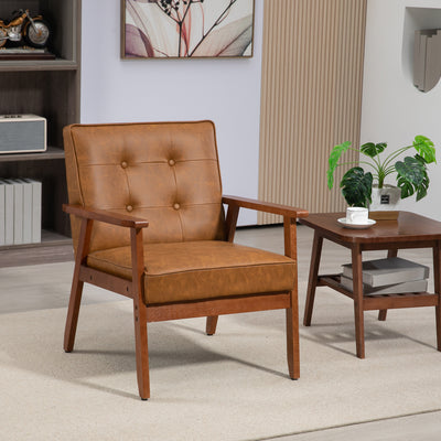 HOMCOM Retro-Style Accent Chair, with Faux Leather Seat - Brown 