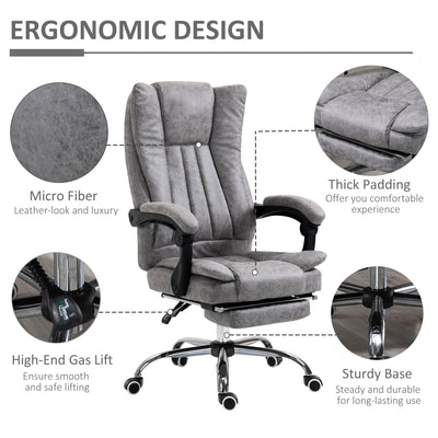 Vinsetto Home Office Chair Microfibre Desk Chair with Reclining Function Armrests Swivel Wheels Footrest Grey 