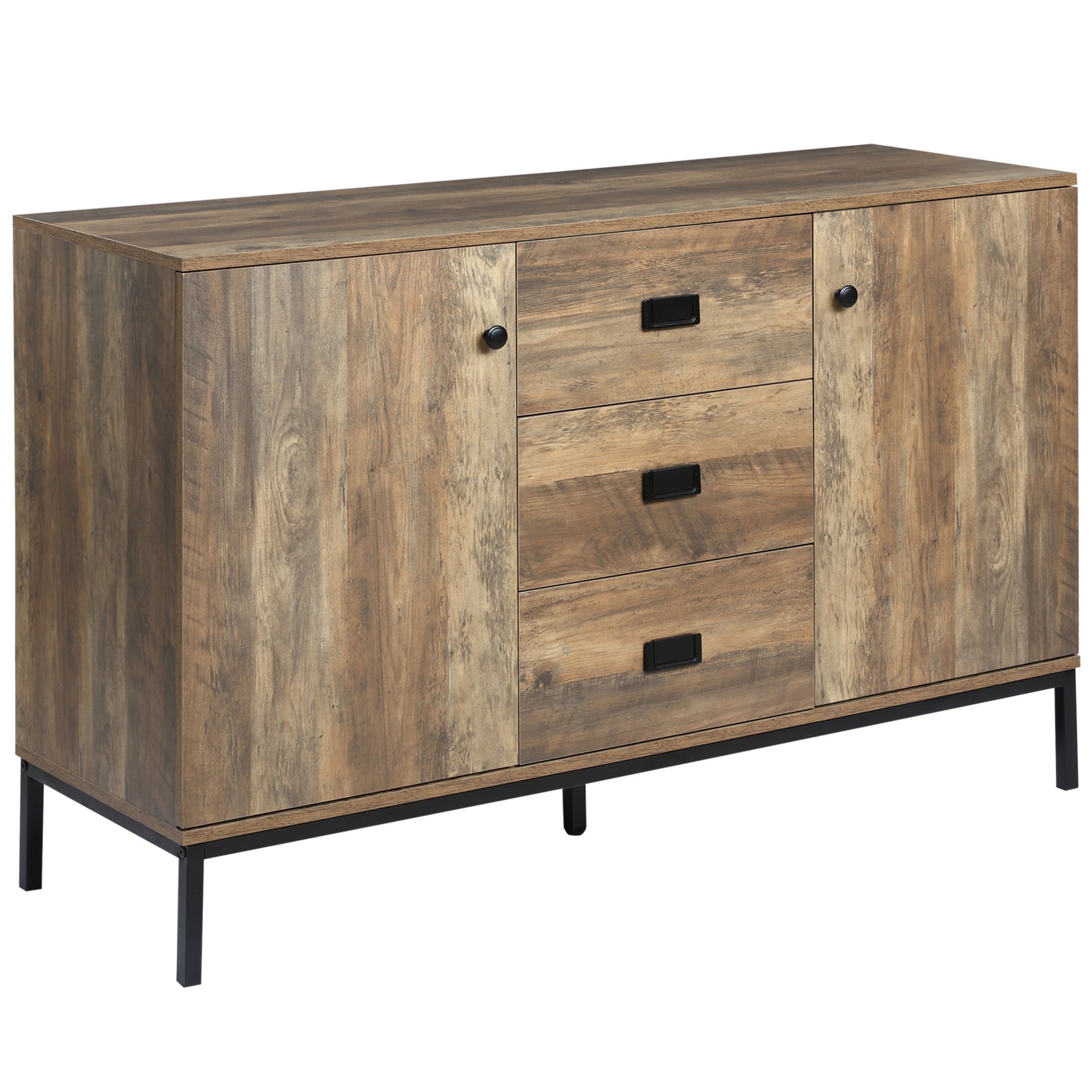 HOMCOM Industrial Sideboard, Storage Cabinet, Accent Cupboard with Drawers, Adjustable Shelves for Kitchen, Dining Room, Living Room, Distressed Brown 