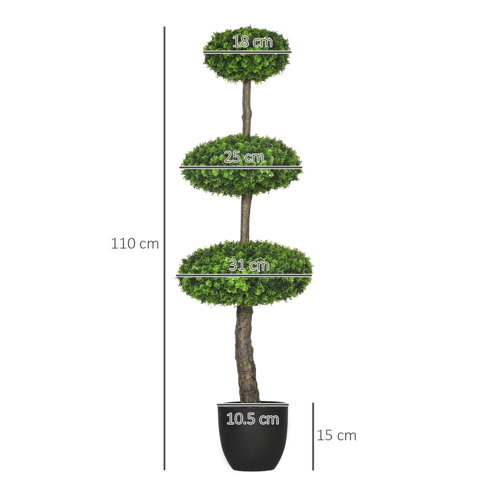 HOMCOM Set of 2 Artificial Plants Boxwood Ball Topiary Trees 110cm Decorative Faux Plants in Pot for Home Indoor Outdoor Green