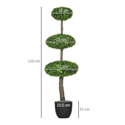 HOMCOM Set of 2 Artificial Plants Boxwood Ball Topiary Trees 110cm Decorative Faux Plants in Pot for Home Indoor Outdoor Green