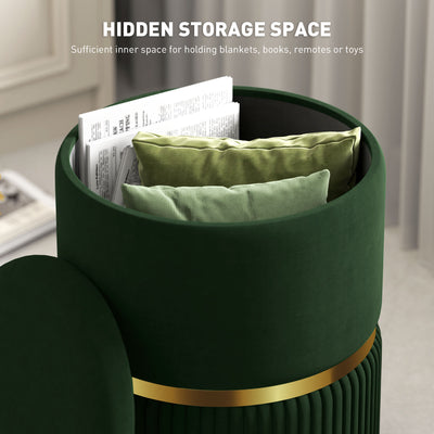 HOMCOM Velvet-Feel Storage Ottoman - Green 