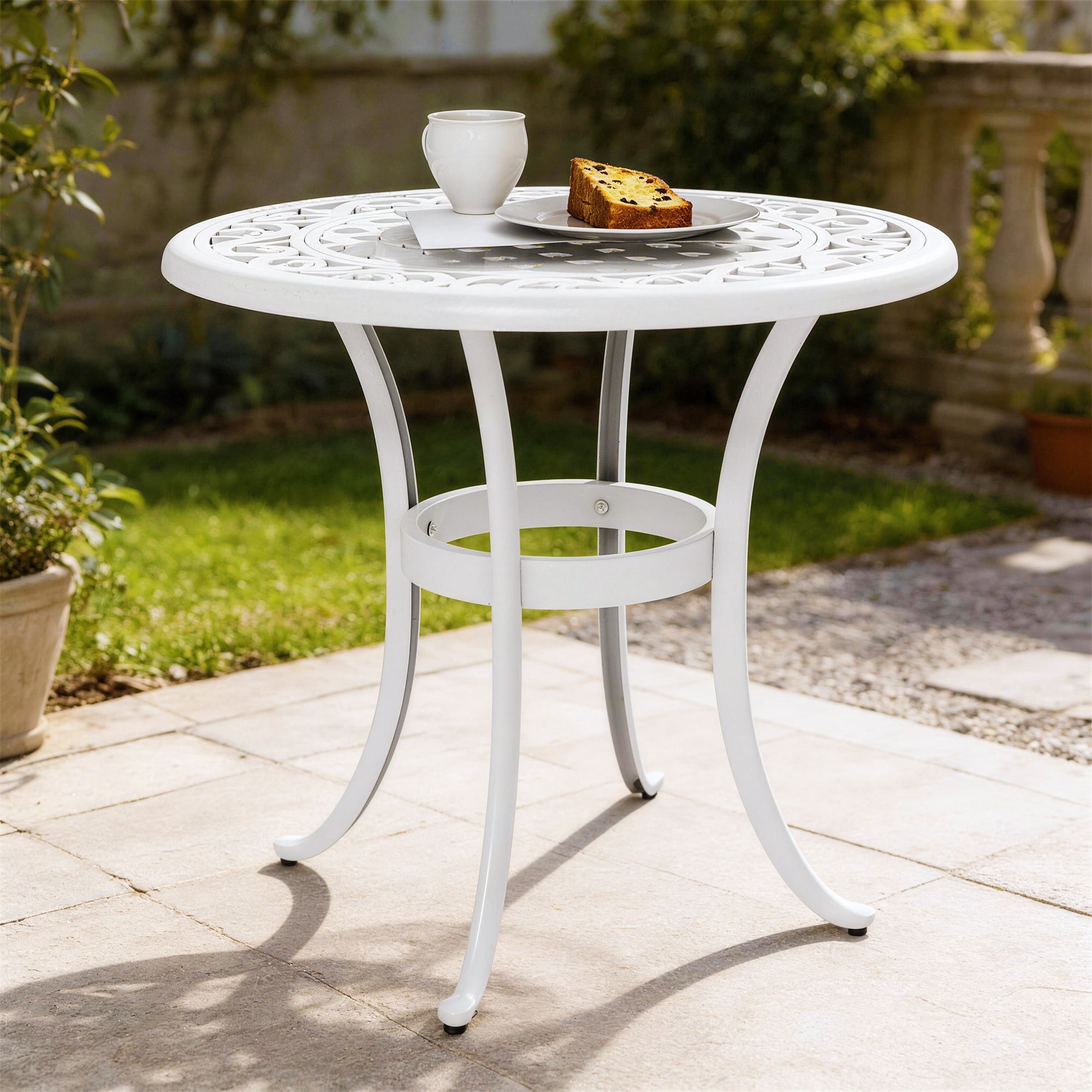 Outsunny 60 cm Round Garden Table, Cast Aluminium Outdoor Patio Table, White 