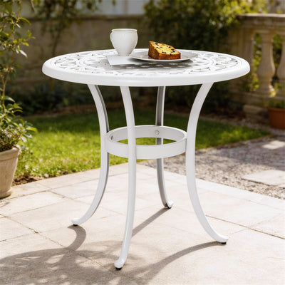 Outsunny 60 cm Round Garden Table, Cast Aluminium Outdoor Patio Table, White 