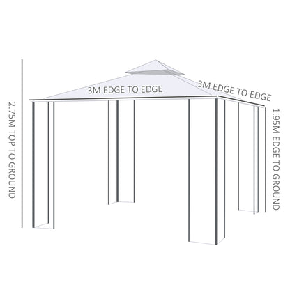 Outsunny 3(M)x3(M) Garden Gazebo Double Top Outdoor Canopy Patio Event Party Wedding Tent Backyard Sun Shade with Netting - Cream White 